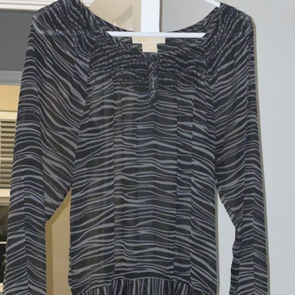 Michael Kors Sheer Zebra Print Long-Sleeved Shirt - Size M
